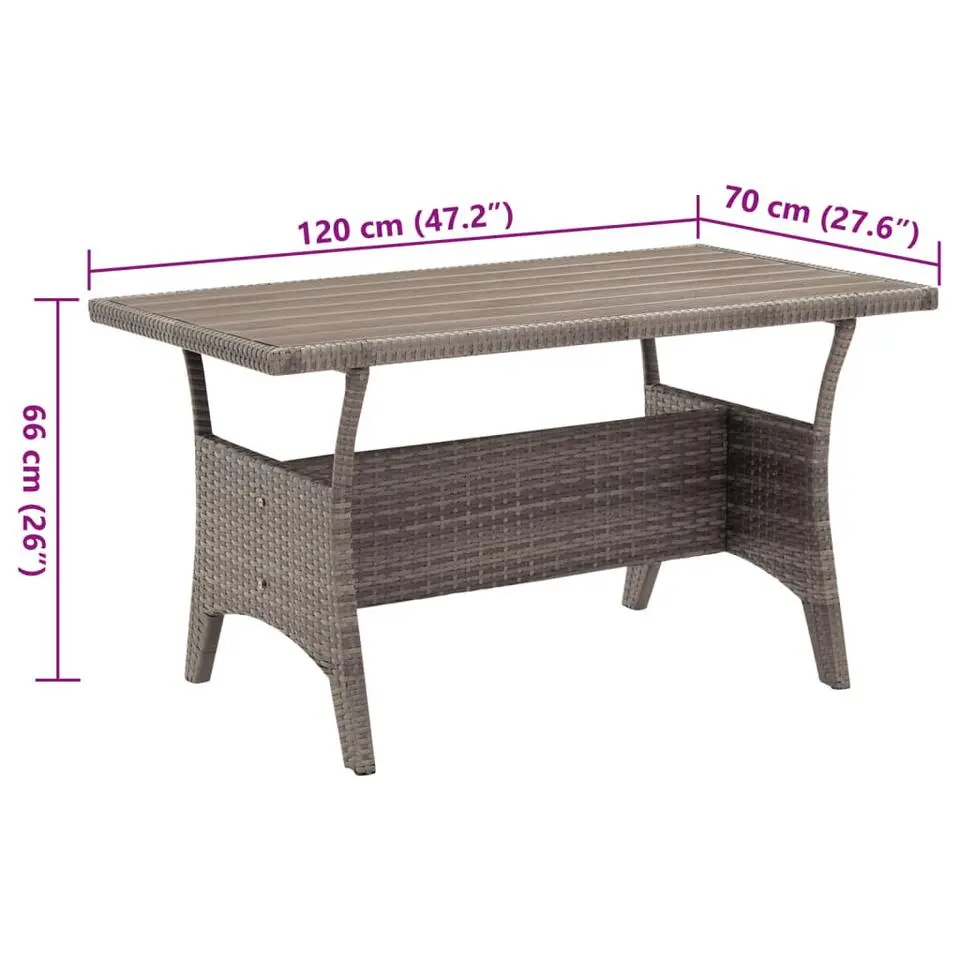 vidaXL - Tuintafel - Grijs - Poly rattan - 120 x 70 x 66 cm