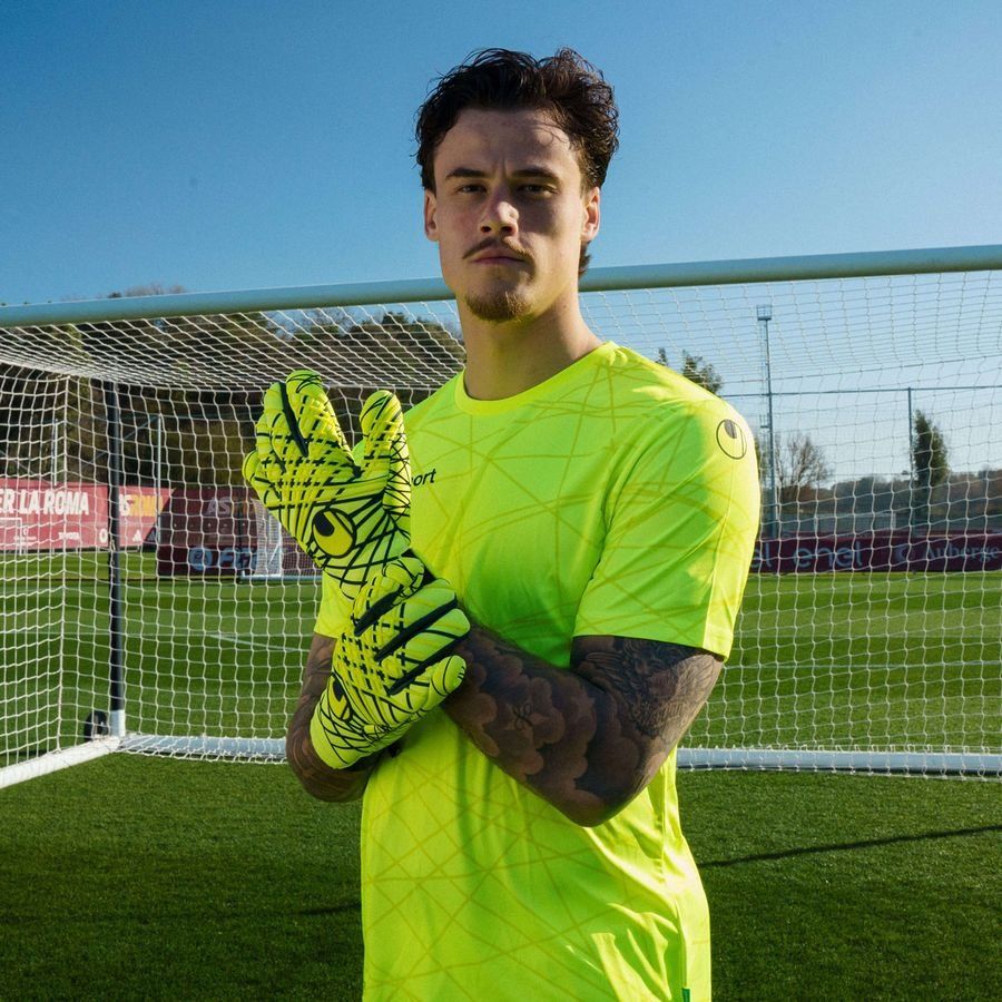 Uhlsport Gants de Gardien Prediction Energy Ultragrip HN - Jaune Fluo/Bleu Marine
