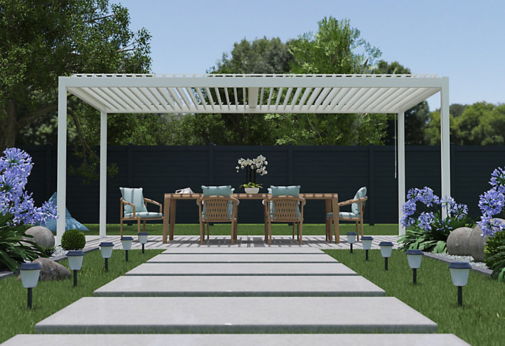 Pergola manuelle bioclimatique autoportante aluminium Cameo 5,84 x 3,14 m
