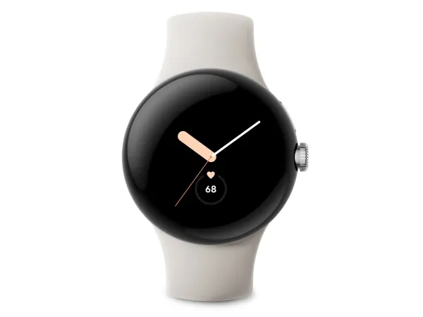 Google Pixel - Poleret sølv - smart ur med aktivt bånd - fluoroelastomer - kridt - båndstørrelse: L - 32 GB - Bluetooth, Wi-Fi, NFC - 36 g
