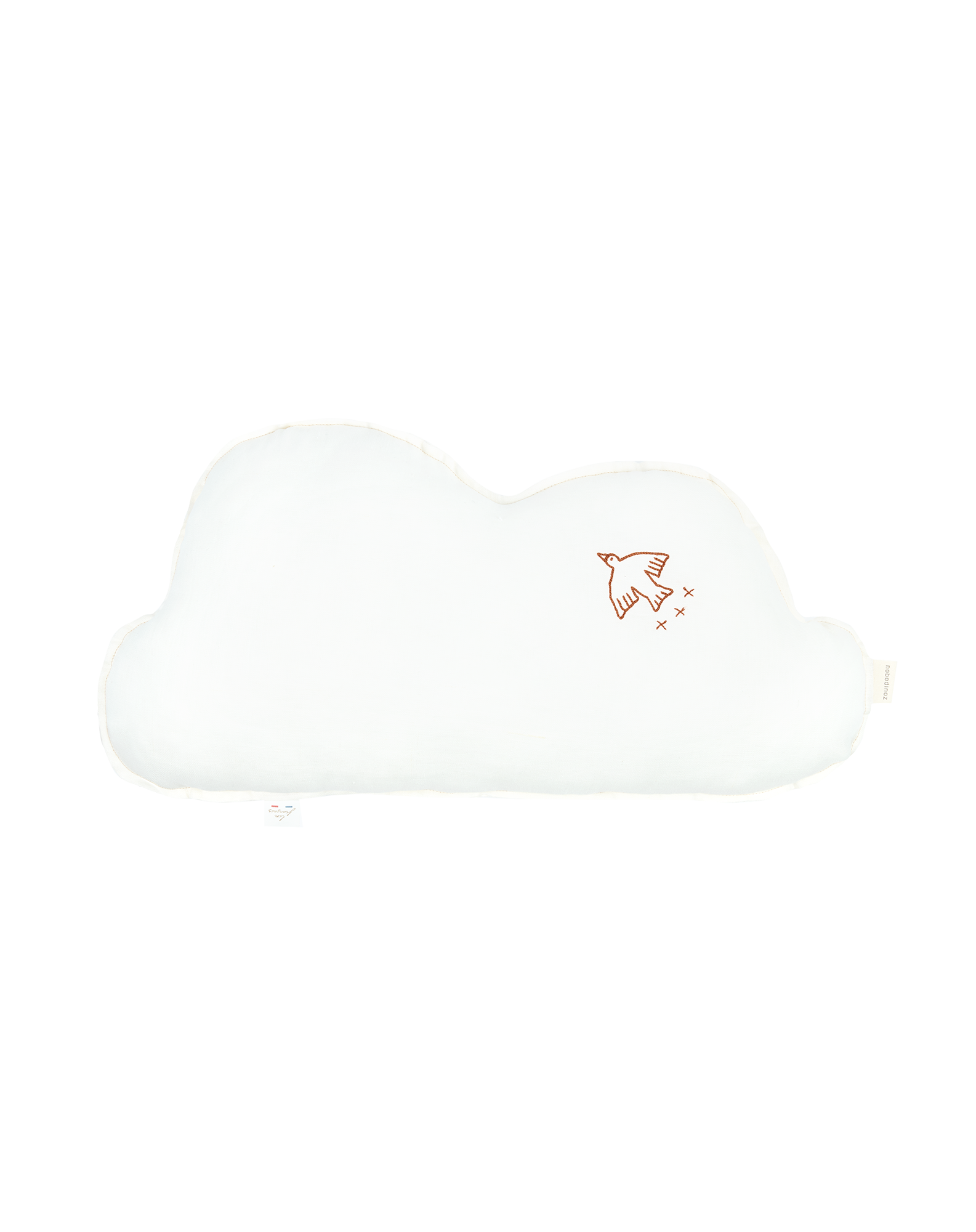 Coussin nuage l1n0 en lin français lavé - broderie oiseau | Blanc