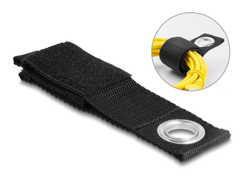 Delock Klettkabelbinder Schwarz 260 mm x 38 mm Delock Strapazierfähiger Klettgurt mit Befestigungsöse L 260 x B 38 mm schwarz 5 Stück