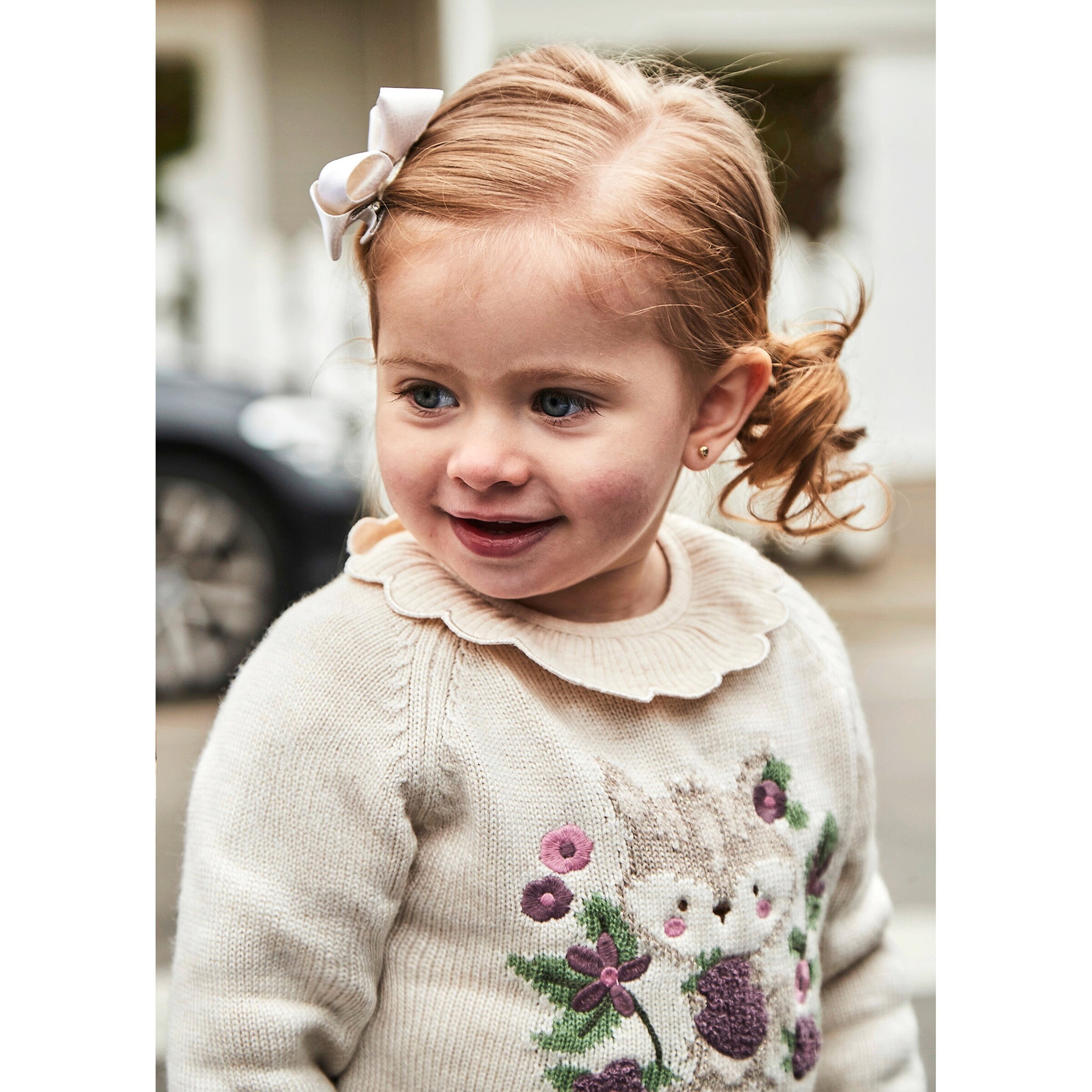 Mayoral Strickpullover Eichhörnchen Blumen beige/bunt