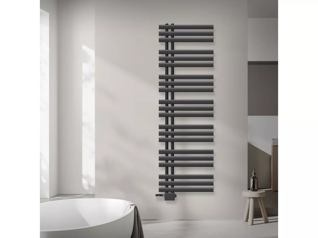 Radiateur sèche-serviette anthracite garniture raccordement universel 50x160 cm