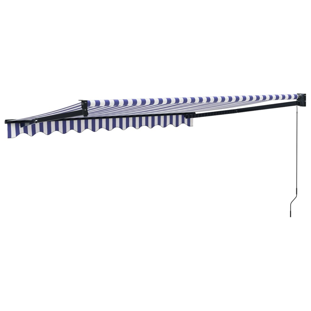 Auvent rétractable bleu et blanc 3,5x2,5 m tissu et aluminium