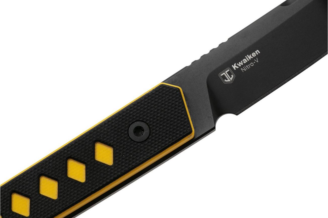 Kizer Kwaiken 1066A3, Black Nitro-V, Black/Yellow G10, vaststaand mes, Johan Jordaan design