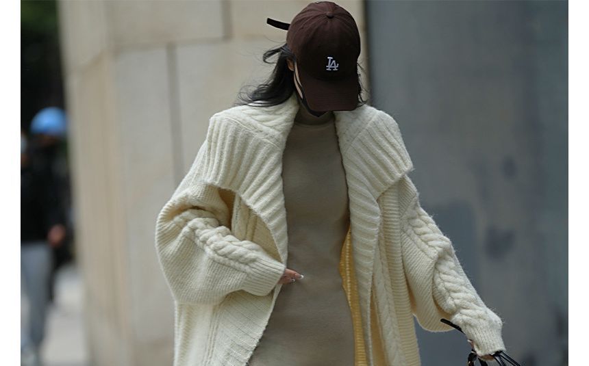 Sistyr - Kabelgebreide lange cardigan
