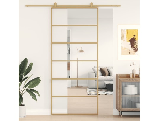 VIDAXL - Porte verre Porte coulissante doré 90x205 cm verre esg clair et aluminiu...