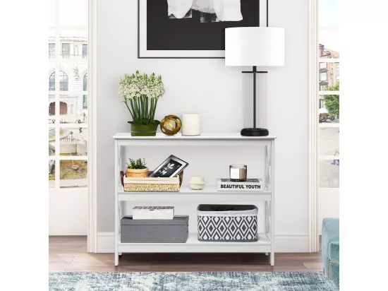 Table de Console à 2 Étagère 100 x 33 x 80 cm Bout de Canapé Style Industriel, Blanc