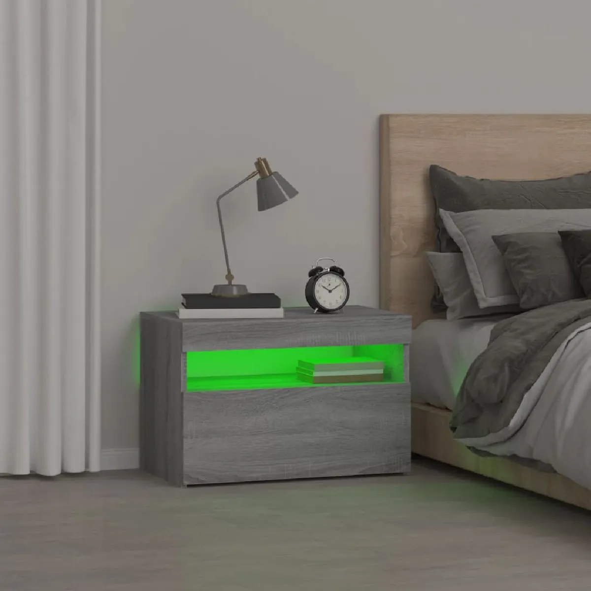 VIDAXL Table de Chevet LED - Sonoma Gris