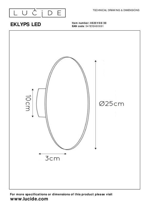 Eklyps 25 wandlamp LED zwart