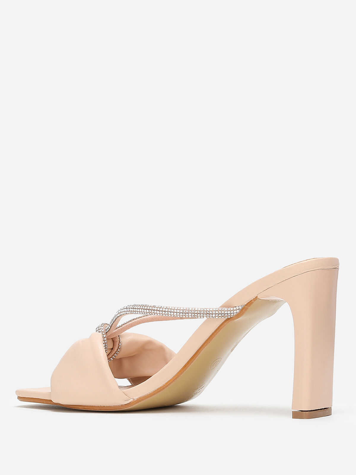 Mules carrées en simili à strass- Beige