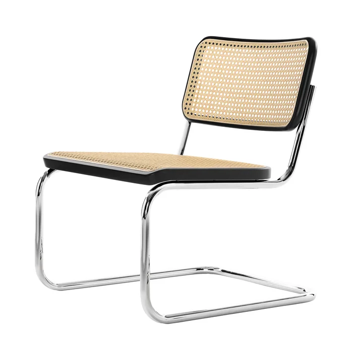 Thonet - S 32 VL Lounge Stuhl, Chrom / Buche schwarz gebeizt (TP 29) / Rohrgeflecht mit Kunststoffstützgewebe