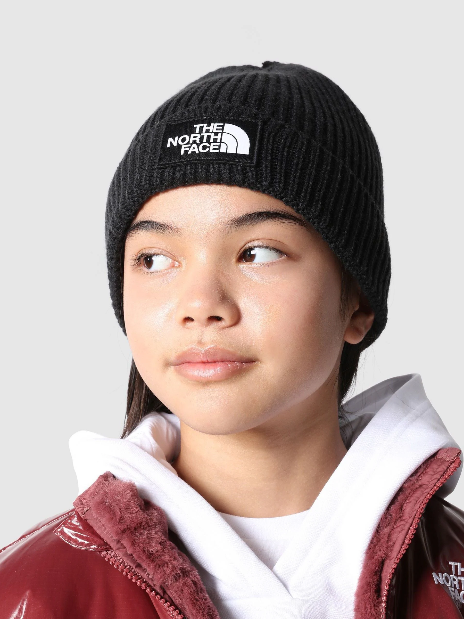 The North Face beanie met logo op de omslag voor kinderen
