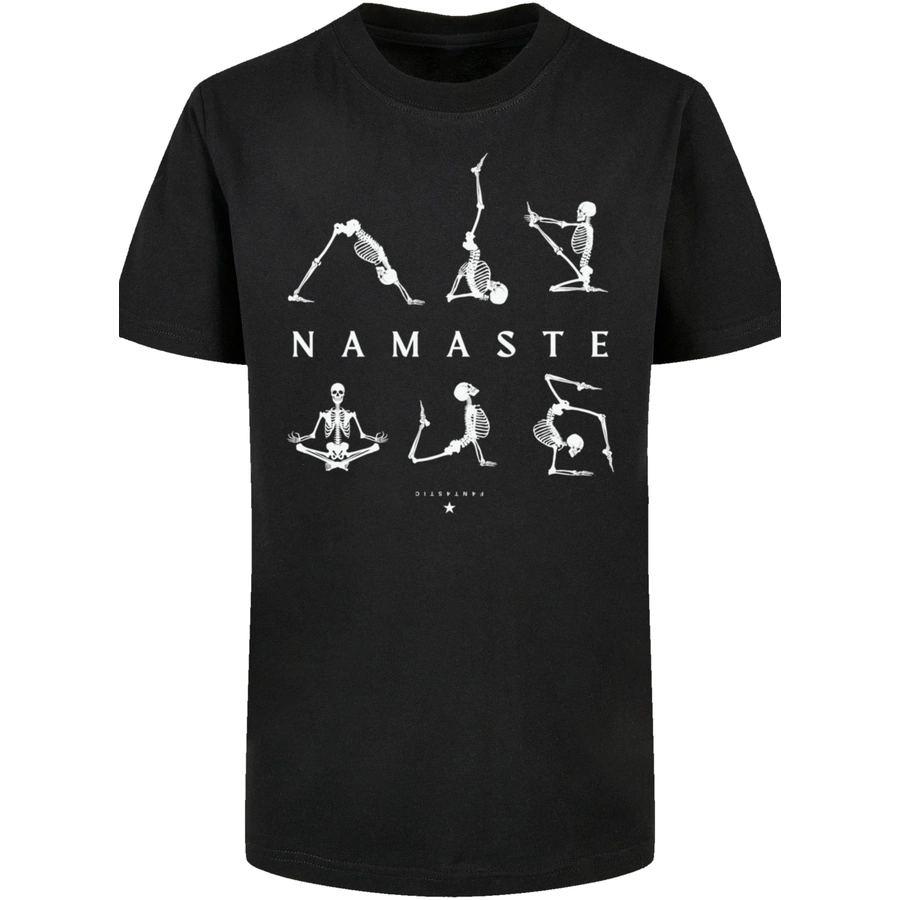 F4NT4STIC Basic Kids Tee Namaste Yoga Skelett Halloween schwarz