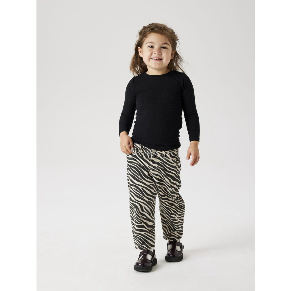 Køb Name It Cement Black Zebra Bella Twill Mom Bukser