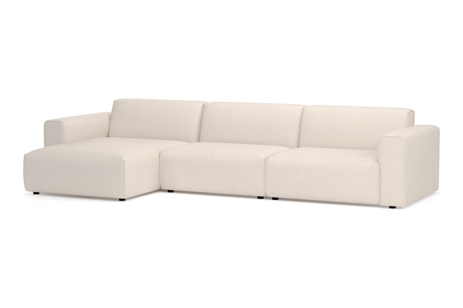 Monaco Lux 3-seter med XL sjeselong venstre Tekstil Fjord 1 Ivory med sorte ben. Lux komfort.