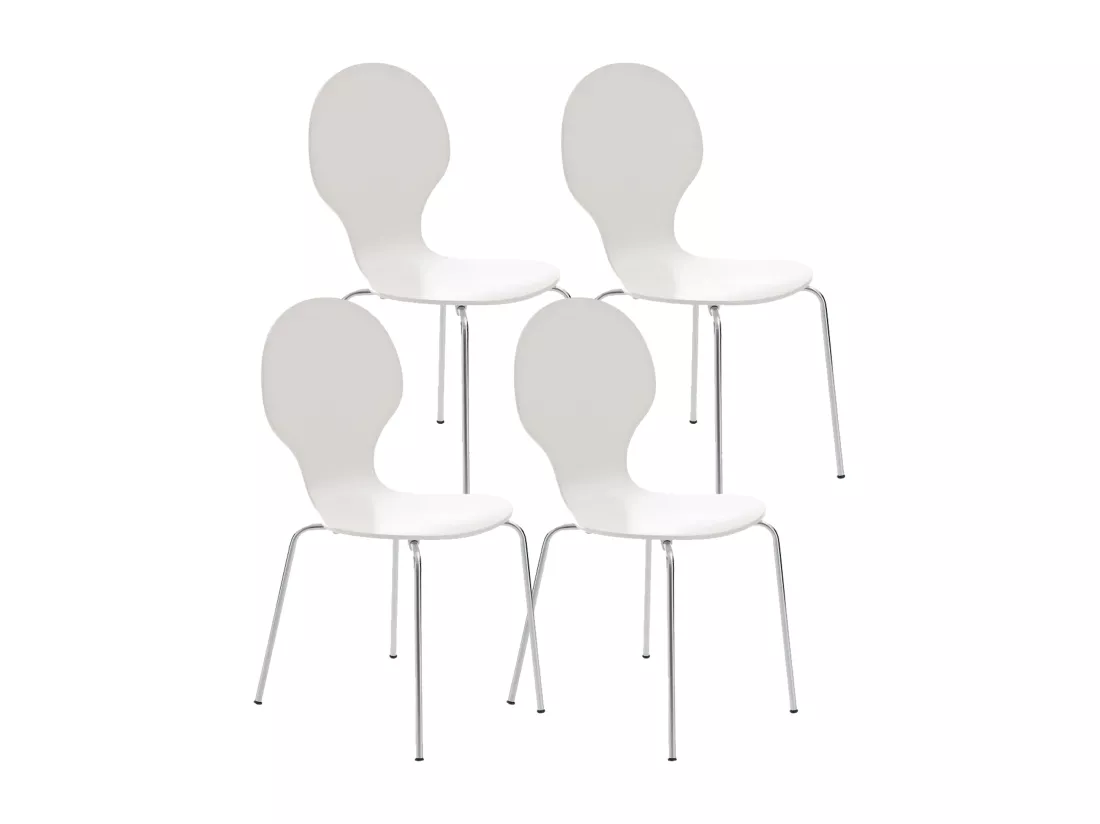 Lot de 4 Chaise de conférence - Bois - Blanc - DIEGO