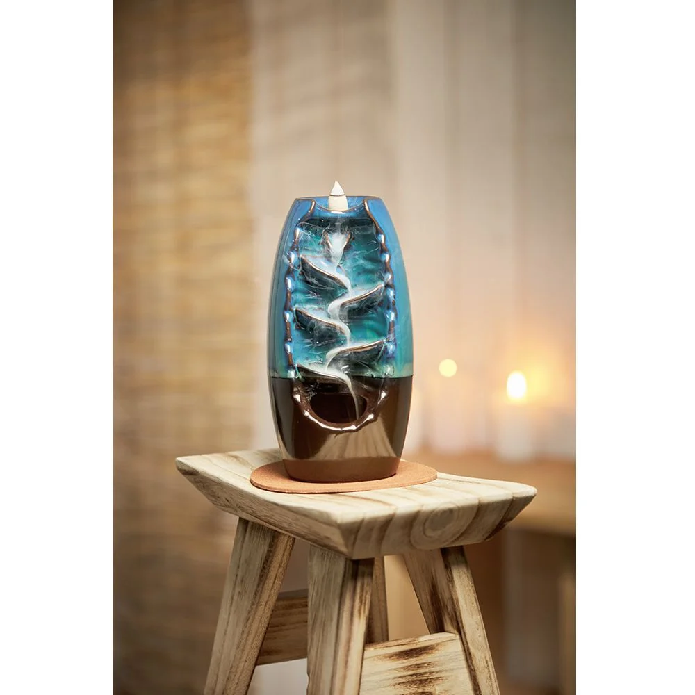 Fontaine à encens grès bleu Ø10xH20cm