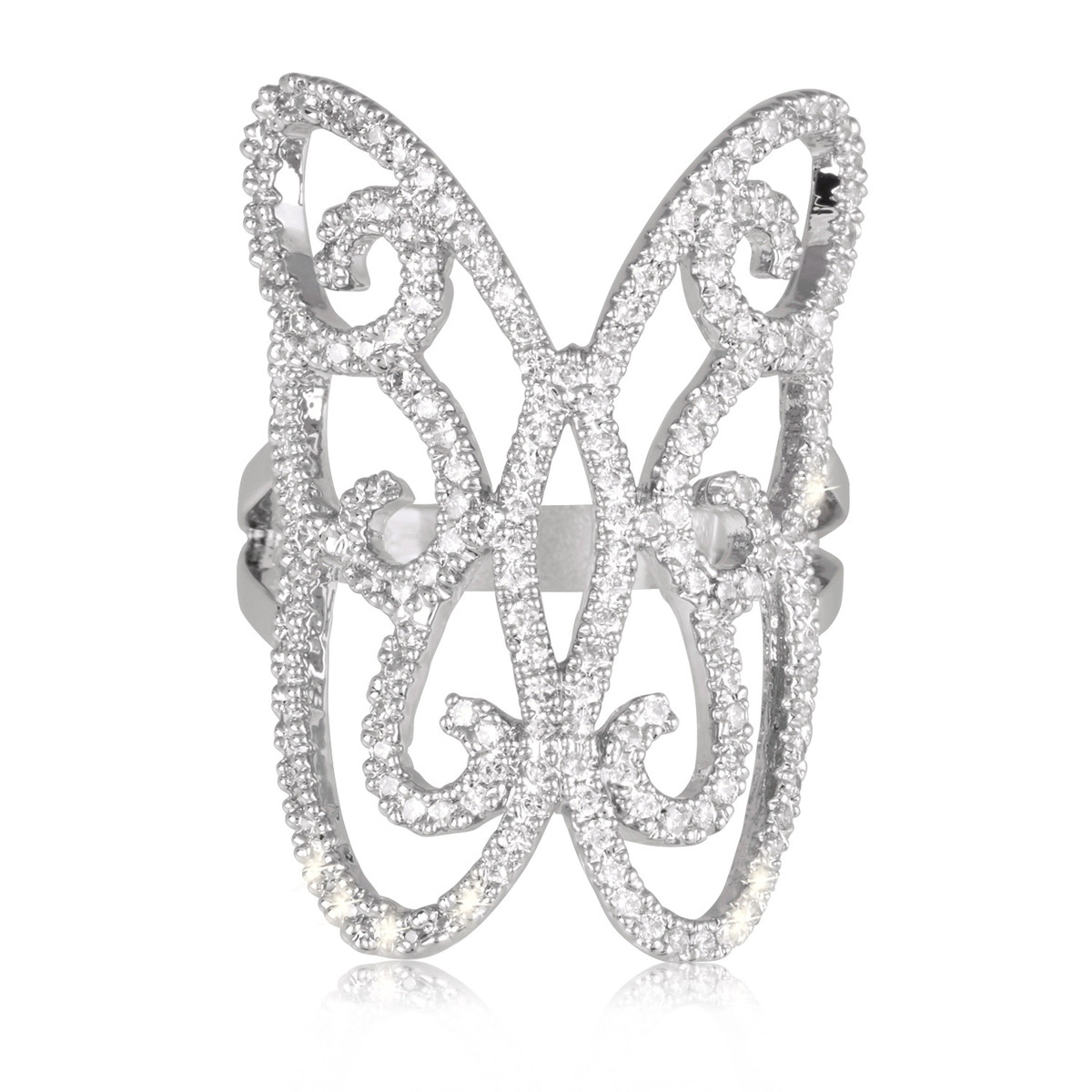 Bague argent rhodié papillon avec cubic zirconia