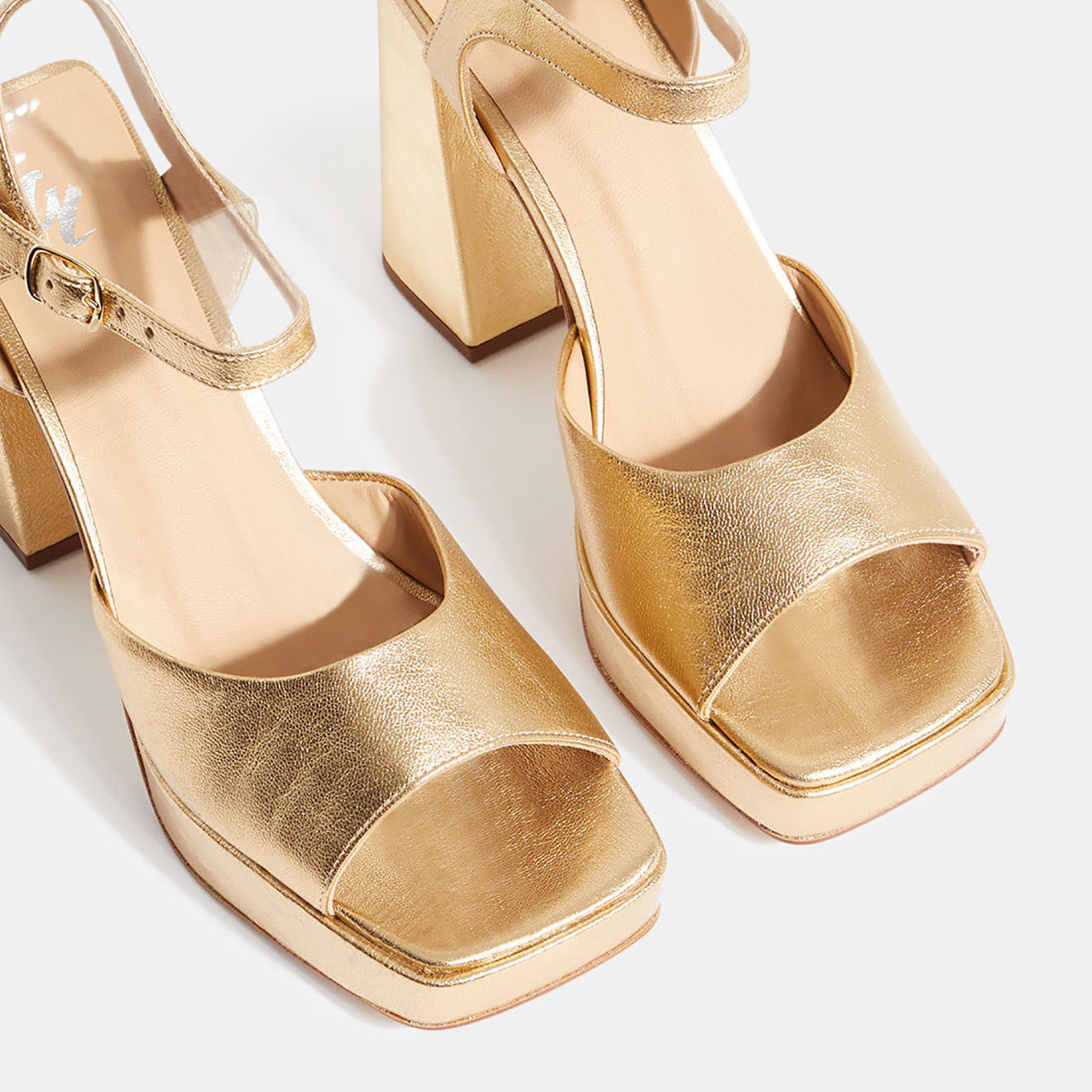 Galeries Lafayette Sandales en Cuir dorées - Talon 10.5 cm