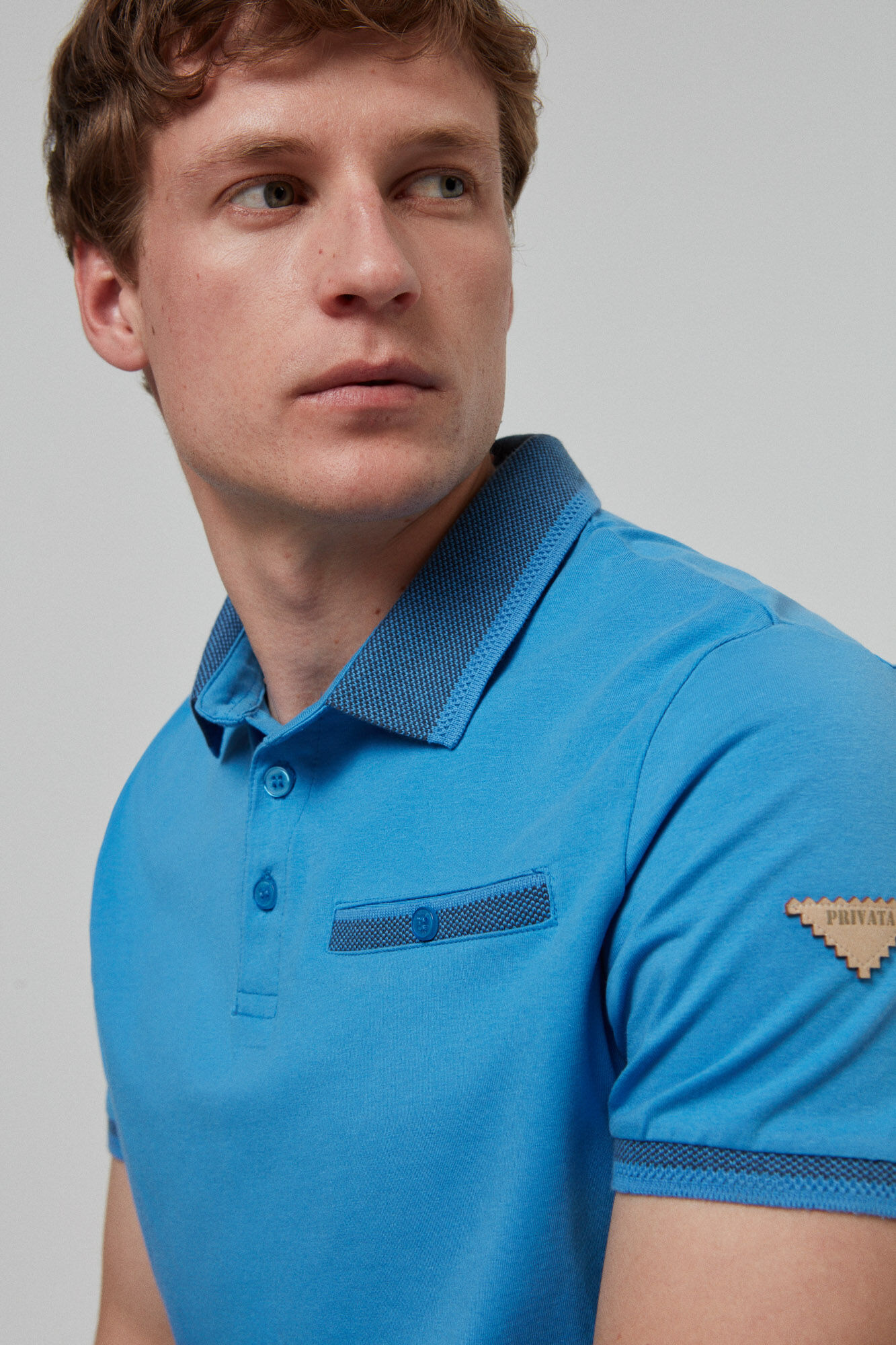 Camisa polo lisa com bolso, azul - Azul