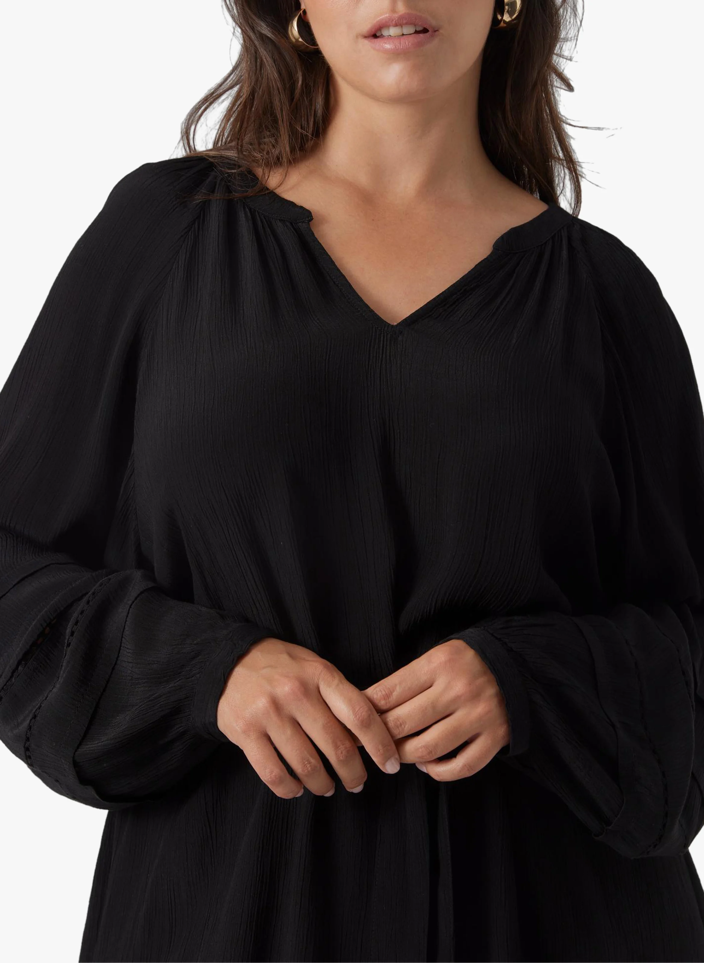 CITTA - Robe midi col V ceinturée| Noir