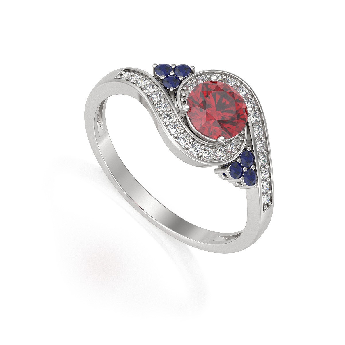 Bague ADEN Rubis Saphir et diamants sur Argent 925 2.702grs