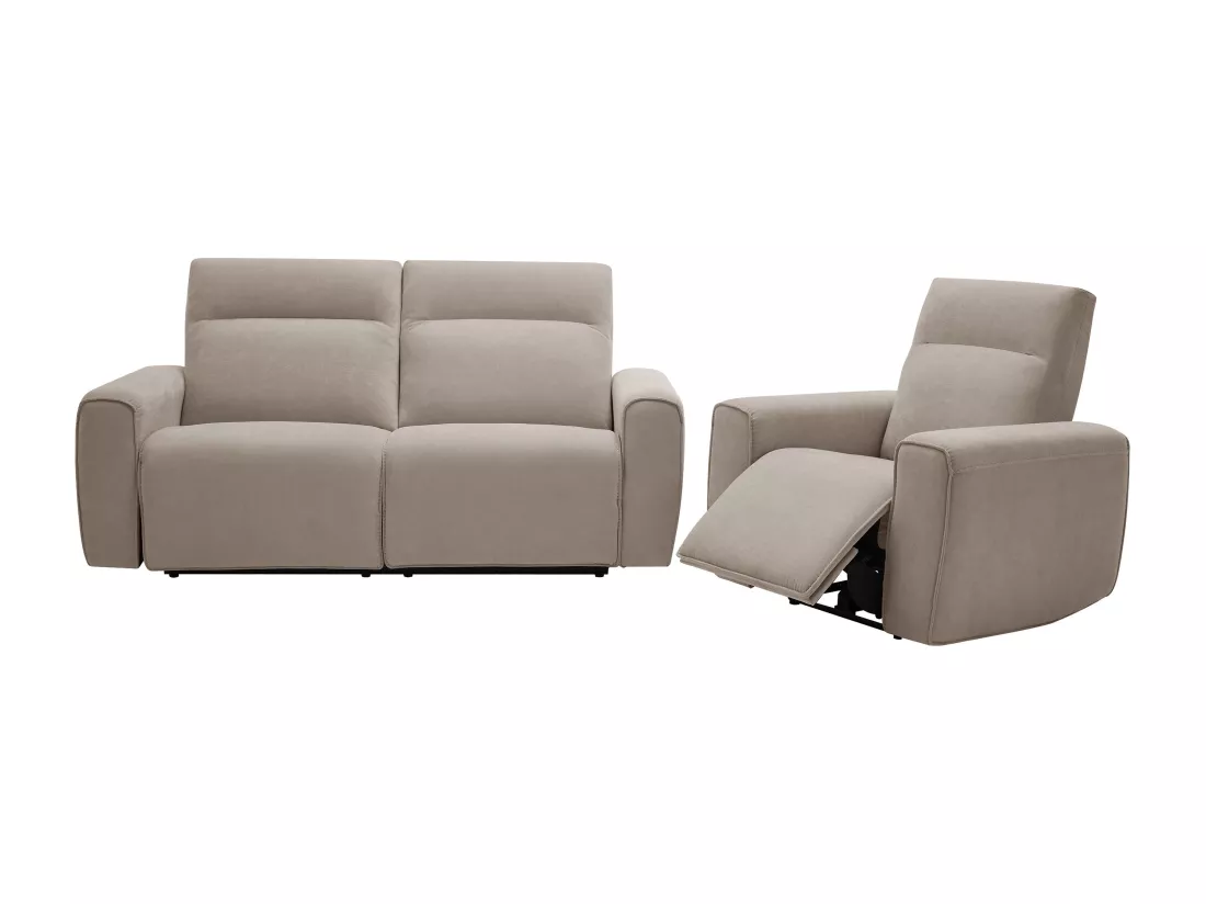 Canapé 3 places et fauteuil relax électrique en tissu beige LORGITA