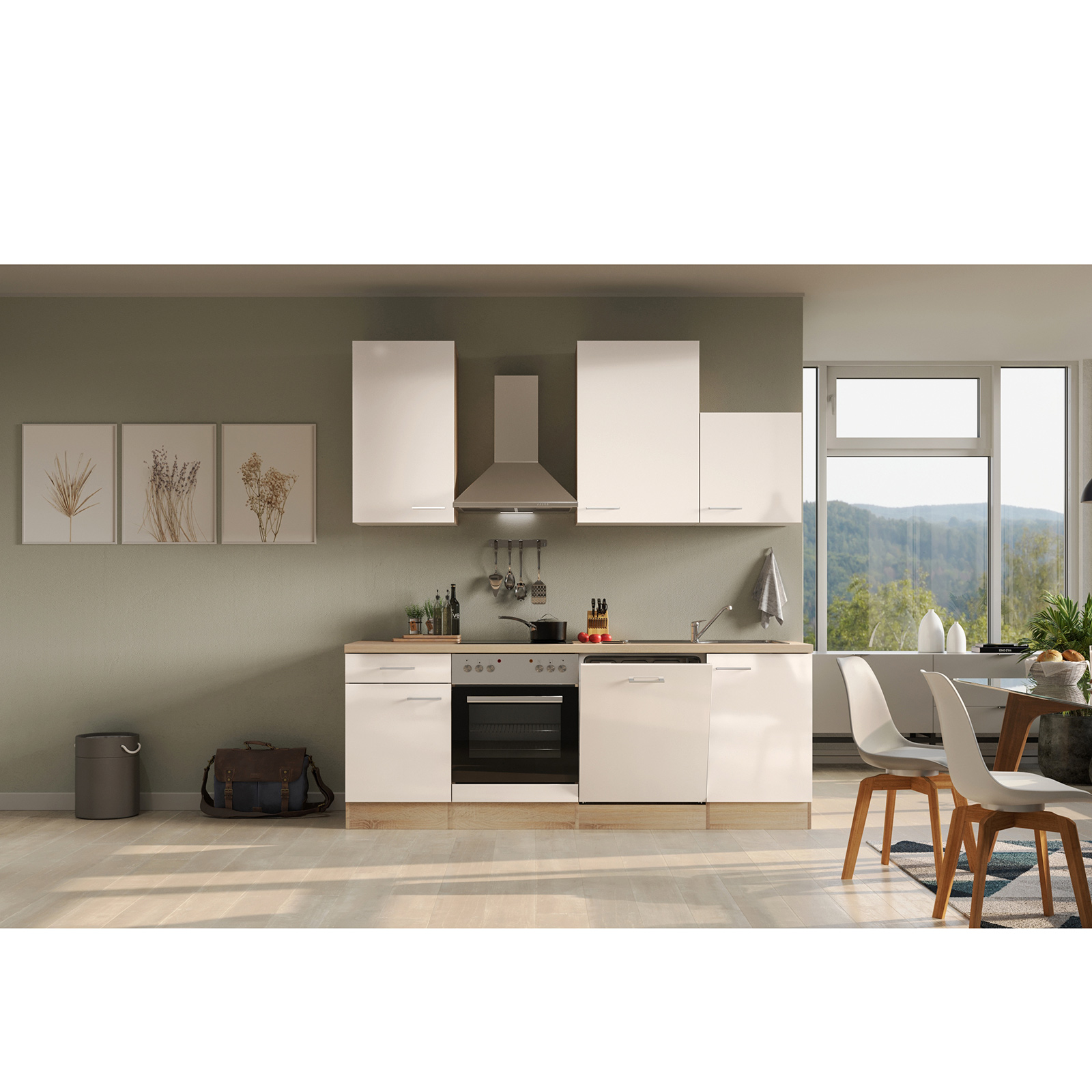 Küchenblock NEPAL - Kaschmir Glanz - Sonoma Eiche Nachbildung - mit E-Geräten - 220 cm