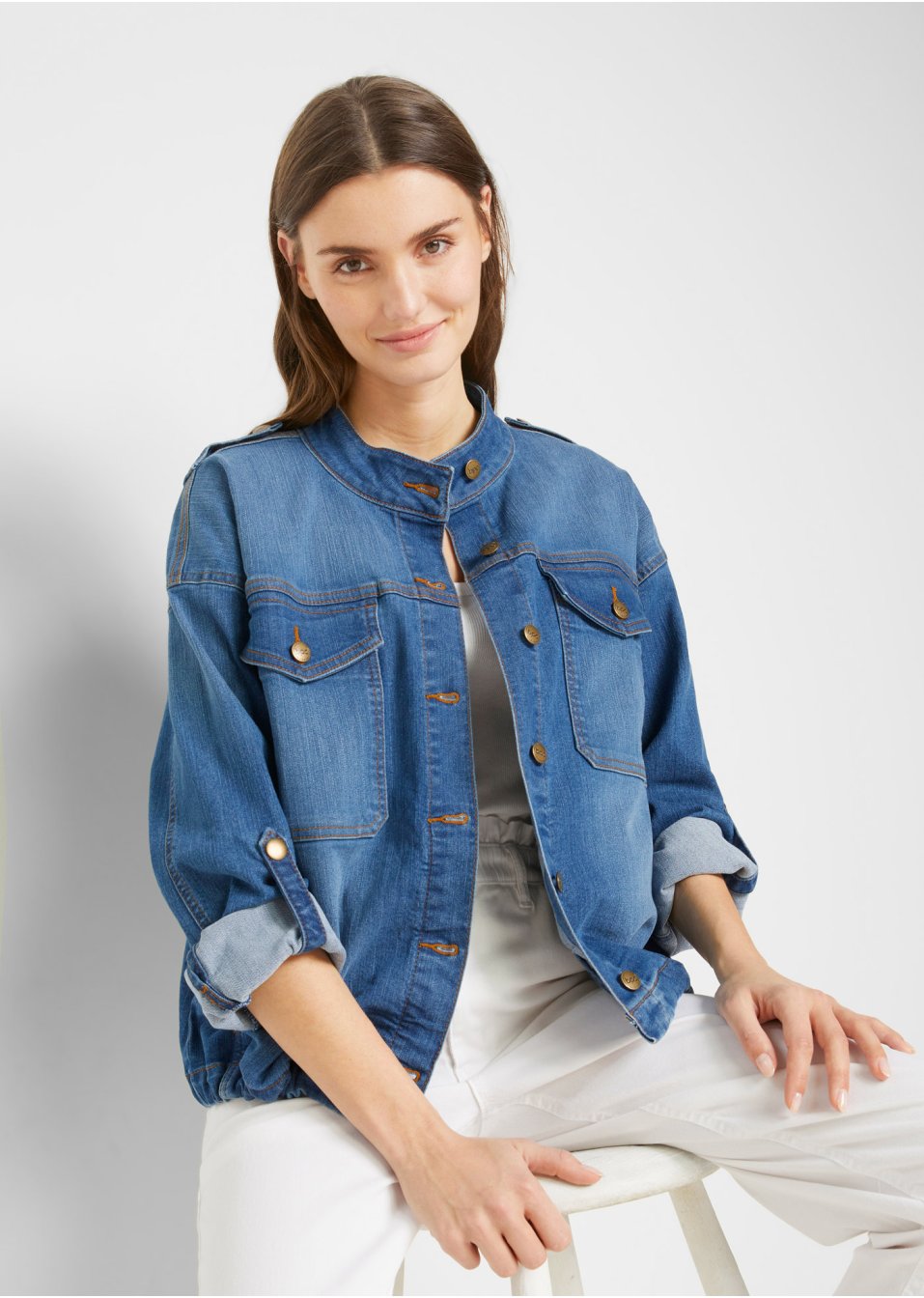 Veste en jean oversize avec manches retroussables
