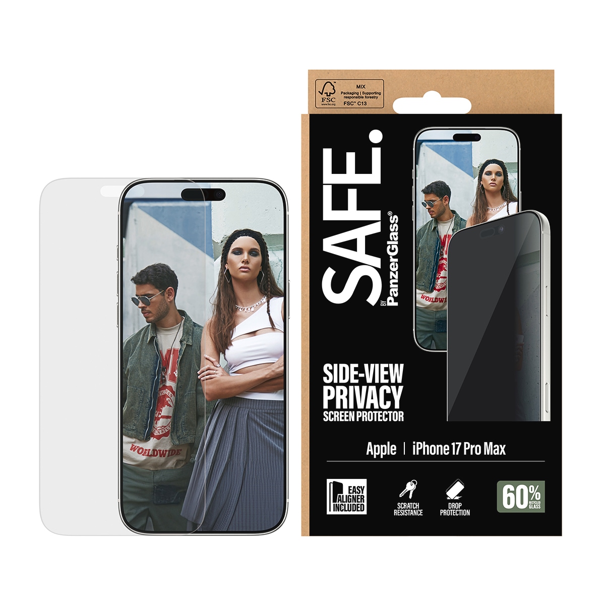SAFE by PanzerGlass Displayschutzglas »Side-View Privacy Screen Protector« für Apple iPhone 17 Pro Max Displayschutzfolie, Schutzfolie, Bildschirmschutz, kratz- & stossfest