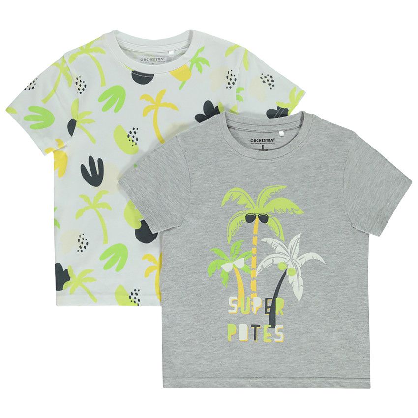 Lot de 2 t-shirts manches courtes motifs palmiers pour garçon - Blanc