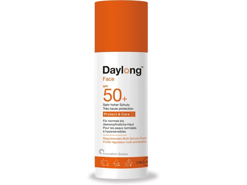 DAYLONG Sonnengel Protect and Care Face Fluid SPF 50  50 ml Wasserfeste und leicht mattierende Sonnencrème fürs Gesicht