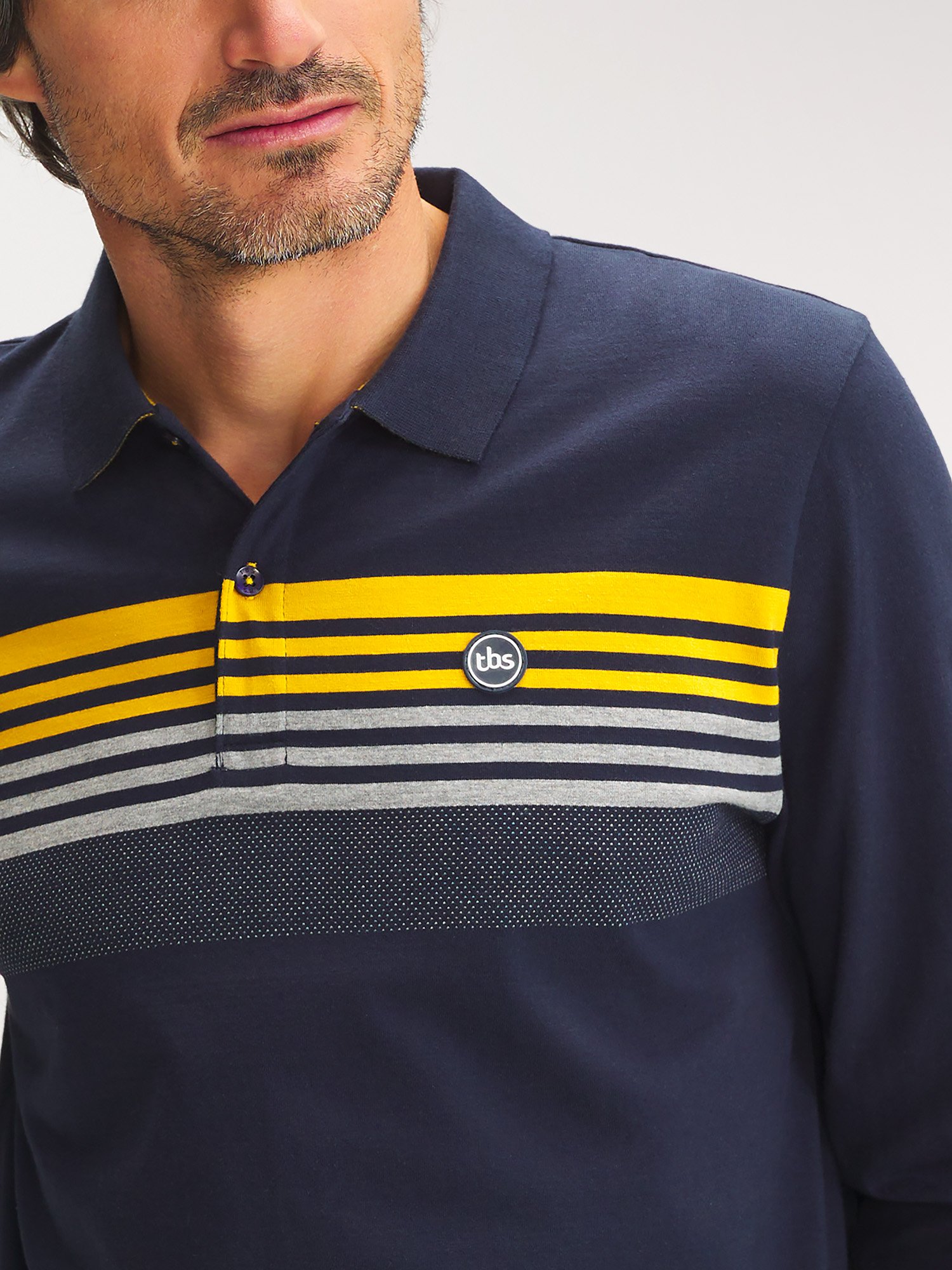 Polo Homme Rayures Poitrine Marine