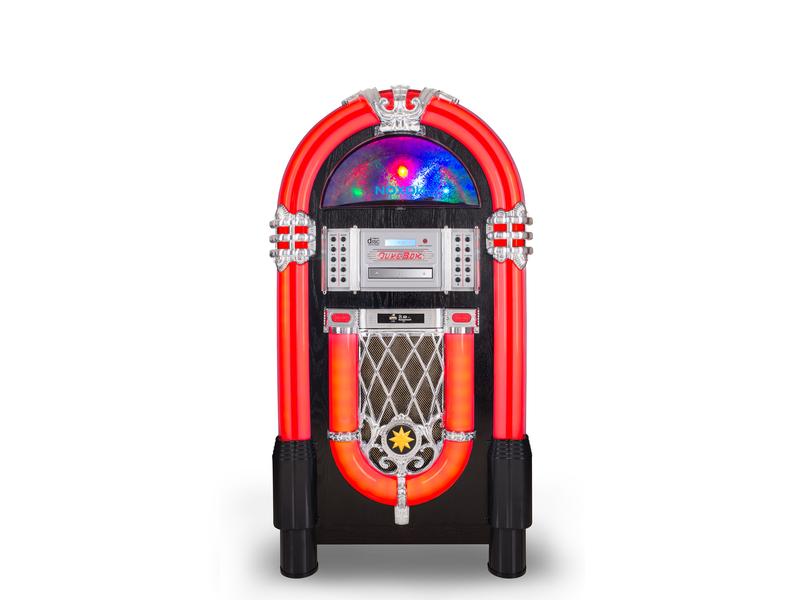 Noxon Musik-System Jukebox 1 Mehrfarbig/Schwarz/Silber Retro-Design DAB  / UKW-Radio, Schallplattenspieler, CD/MP3-Player, USB/SD für MP3-Wiedergabe sowie Bluetooth zum Streamen von Musik