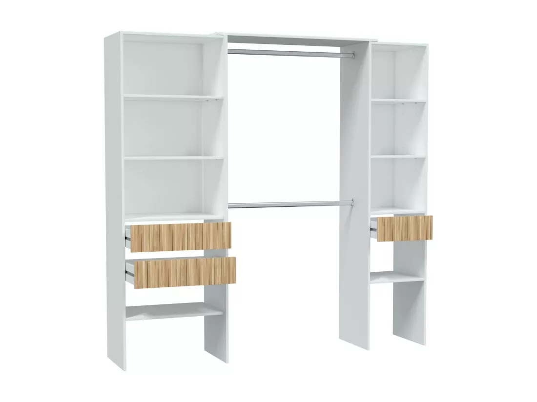 Armoire Donest, Meubles de chambre à coucher, Armoire à vêtements avec étagères et 3 tiroirs, 196x40h187 cm, Blanc et Chêne