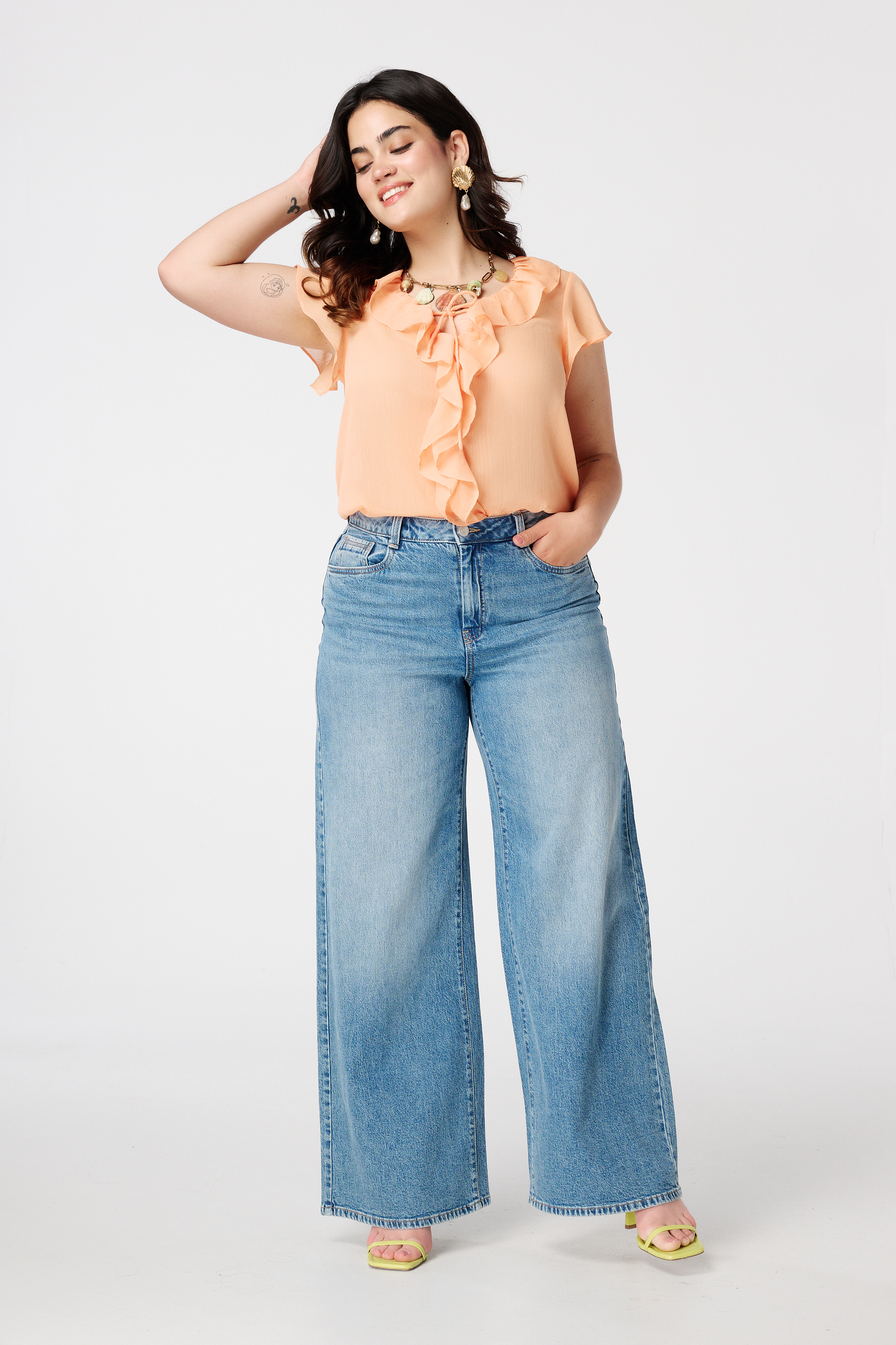 Blouse met volants Zalm rose