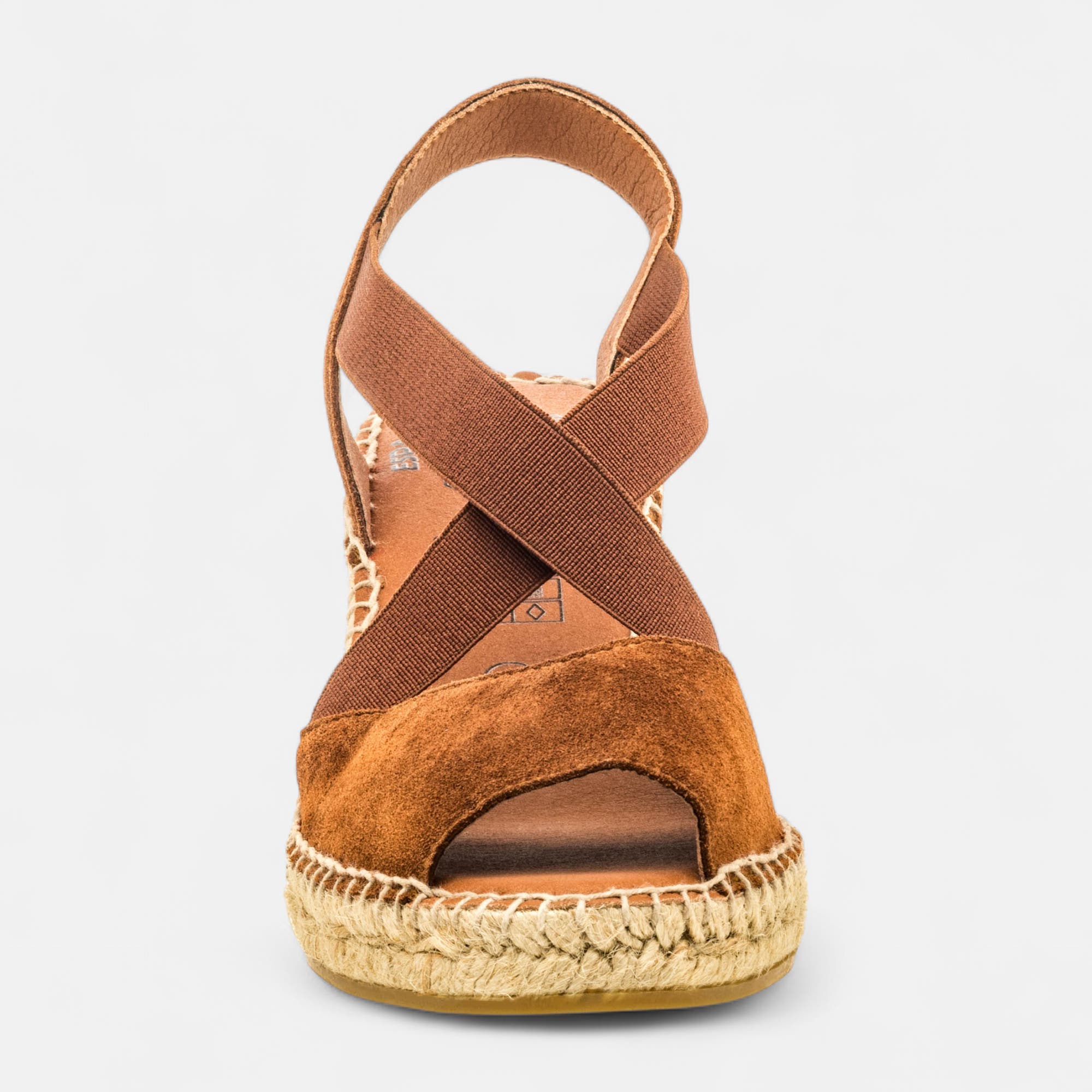 Espadrilles à talon compensé Femme en cuir marron