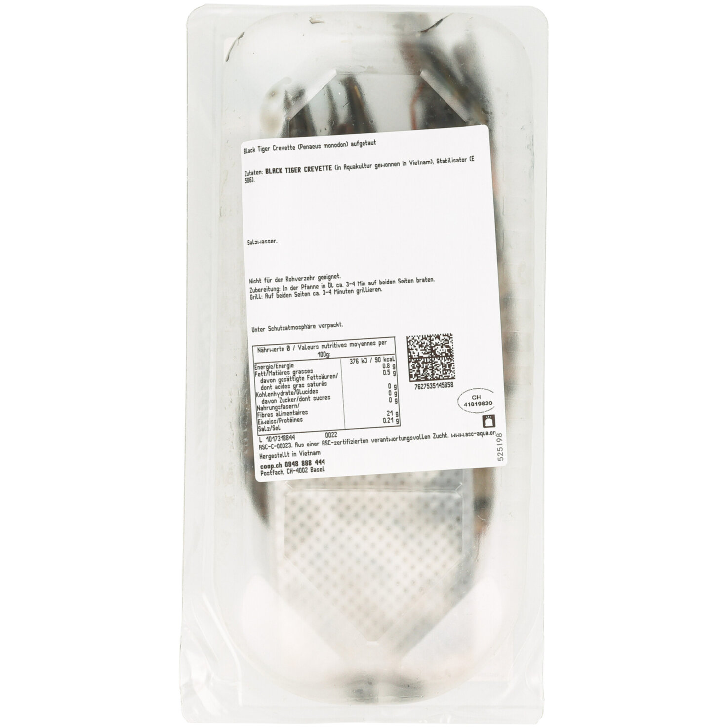 Crevetten ganz roh ASC Nr.1 ca. 3 Stück 135g