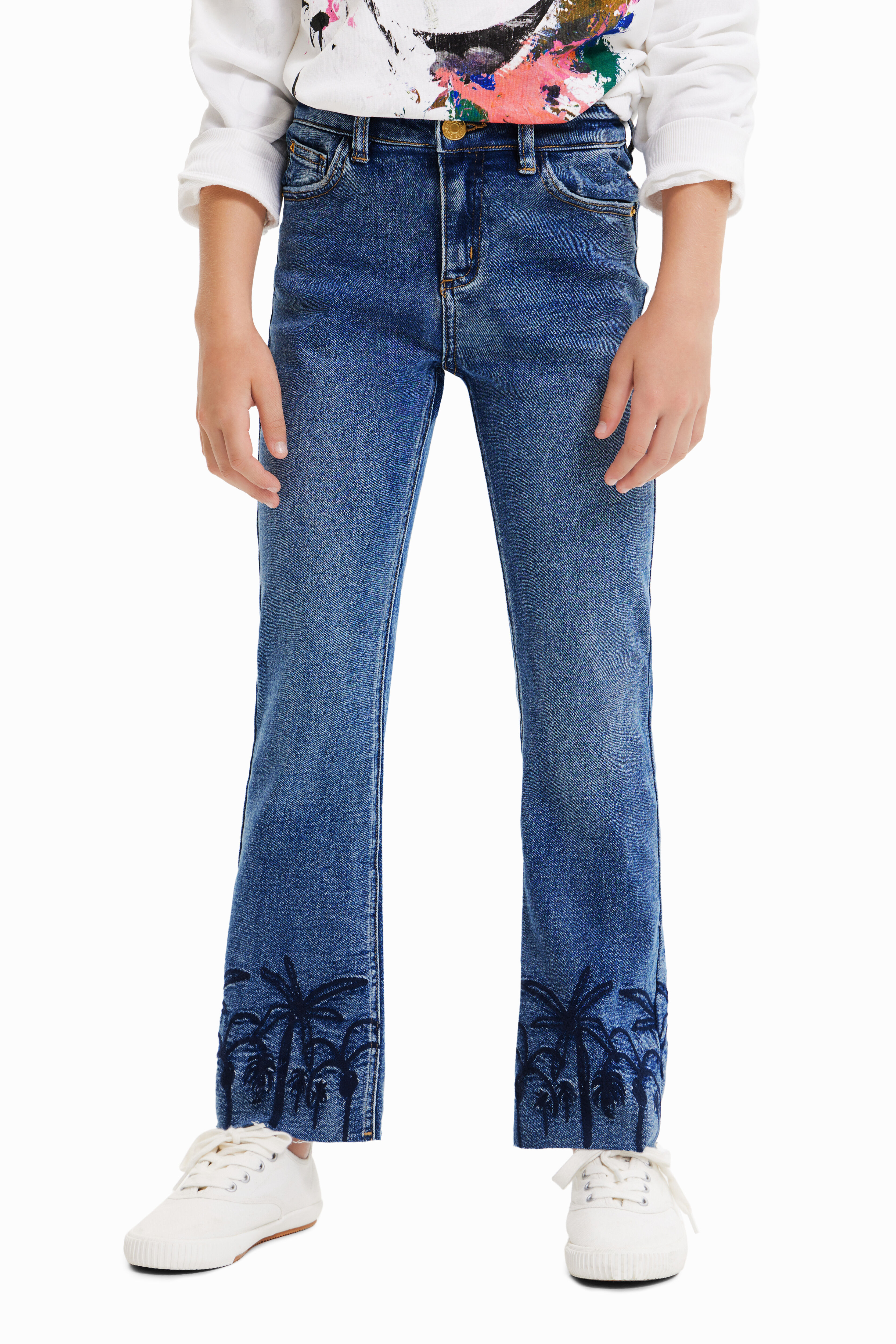 Jean flare long brodé