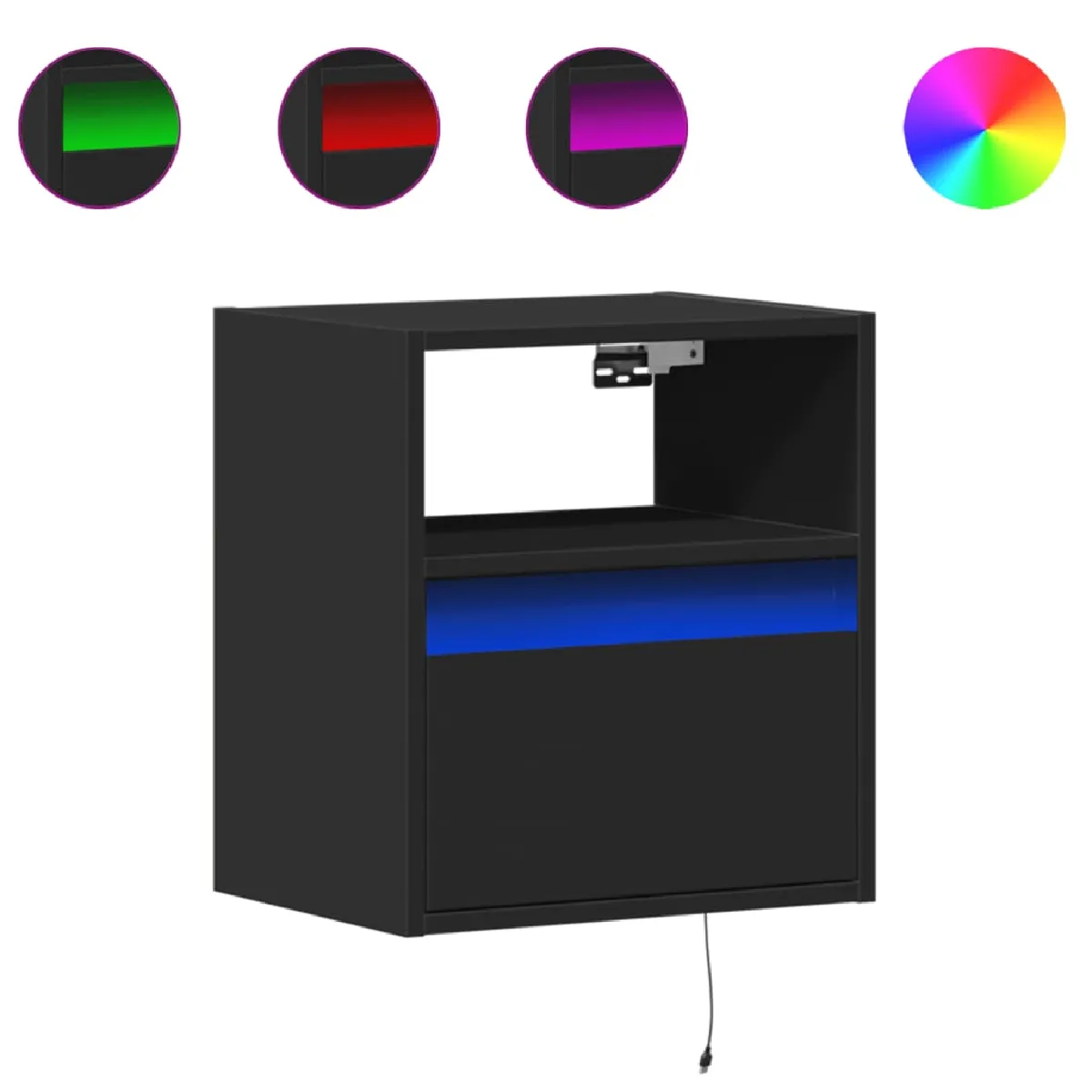vidaXL Table de Chevet Murale LED - Noir