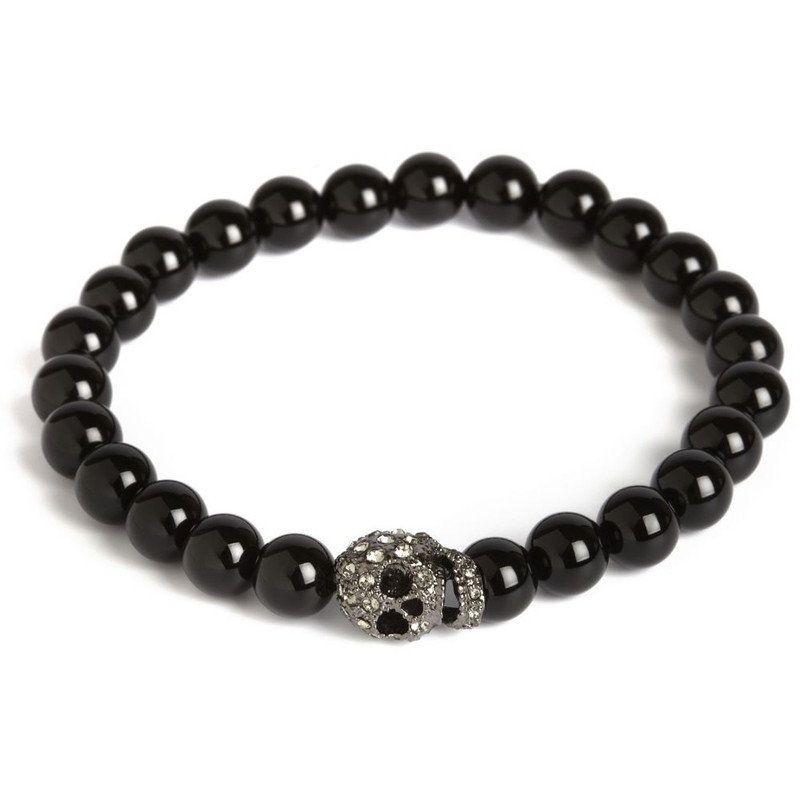 Bracelet Onyx elastique, crâne brillant, Simon Carter