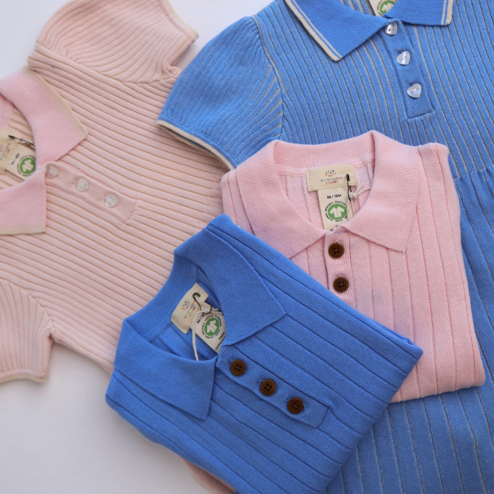 Køb COPENHAGEN COLORS Sky Blue/Cream Comb. Rib Strikket Polo