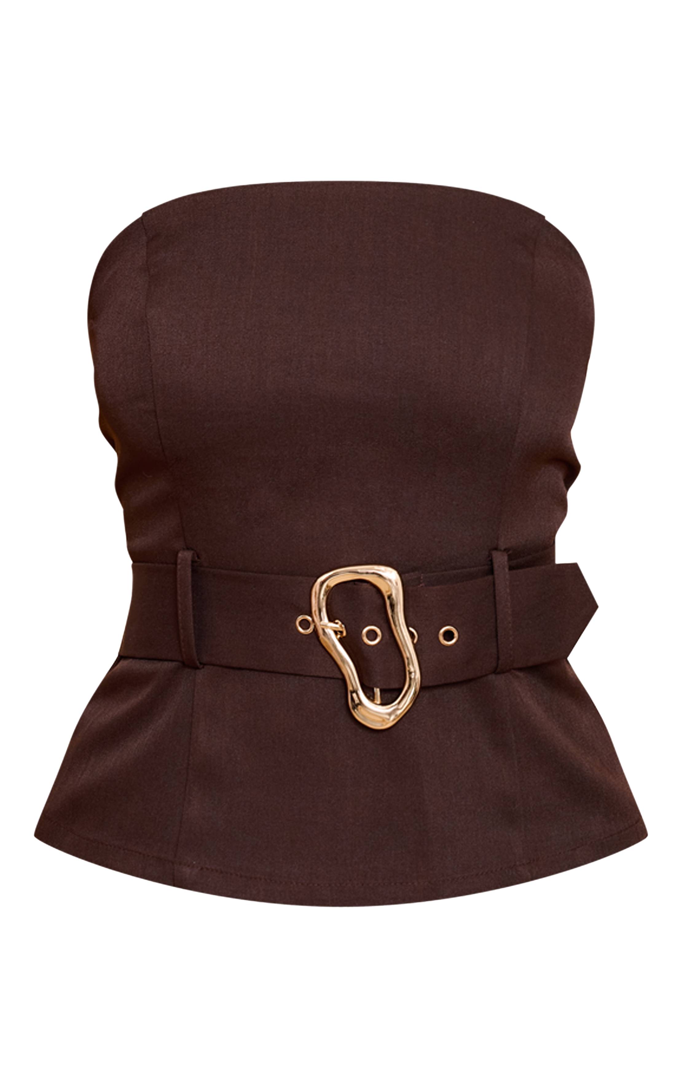 Chocolat Top Bandeau Tissé Avec Ceinture Et Détails Contrastants