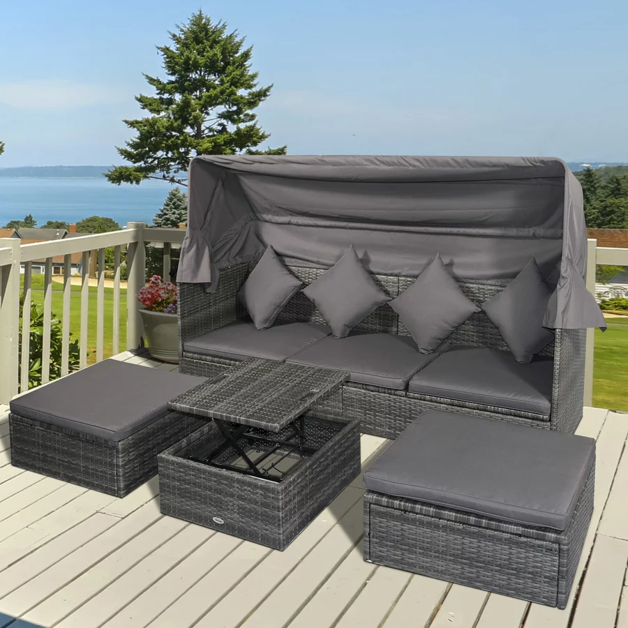 Outsunny 4-teilige Loungegruppe mit Sonnendach grau