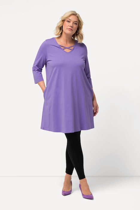Longshirt, Zierbänder, A-Linie, V-Ausschnitt, 3/4-Arm