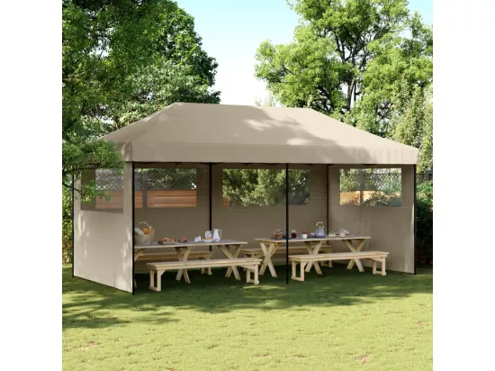 Tente de réception pliable escamotable 3 parois latérales taupe