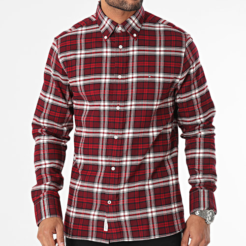 Chemise Manches Longues A Carreaux Brushed Tartan 2890 Bordeaux Blanc