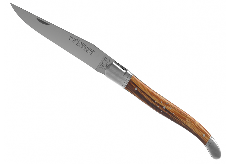 Couteau Laguiole prestige avec un manche en bois de serpent et mitres en acier inoxydable